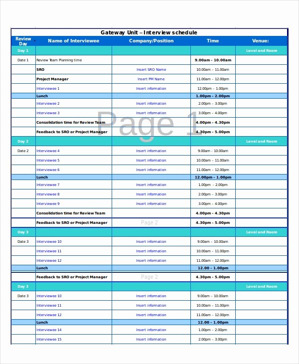 Interview Schedule Template Excel Inspirational Excel Schedule Template 11 Free Pdf Word Download