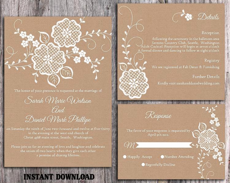 Lace Wedding Invitation Template Best Of Diy Lace Wedding Invitation Template Set Editable Word