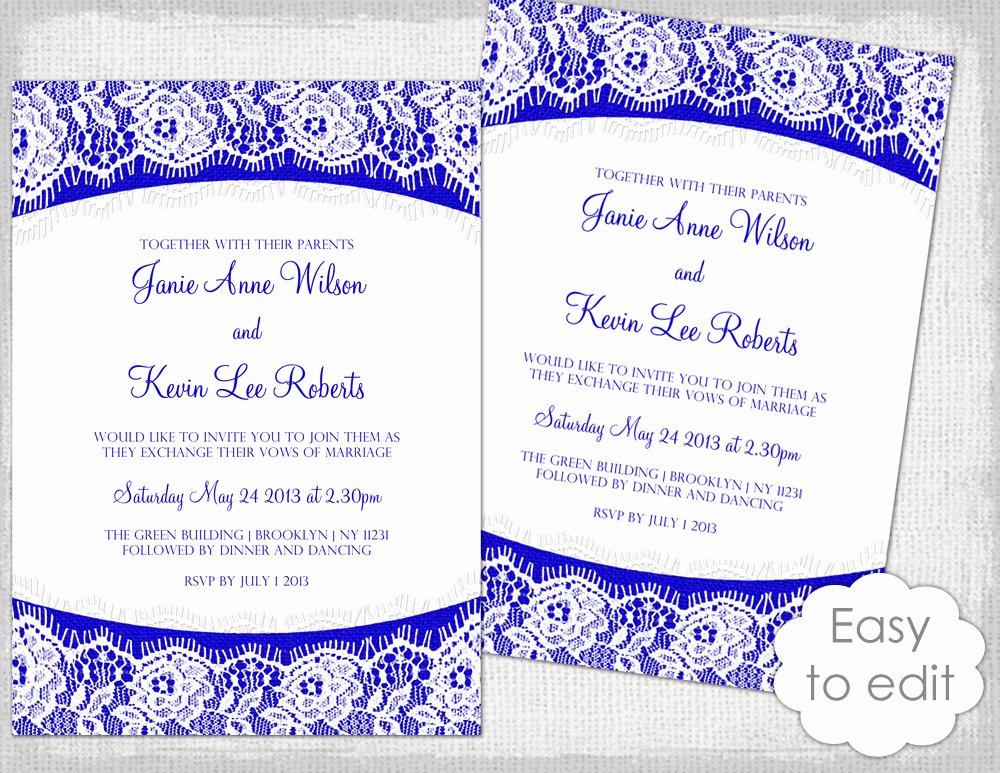 Lace Wedding Invitation Template Best Of Lace Wedding Invitation Template Royal Blue Linen