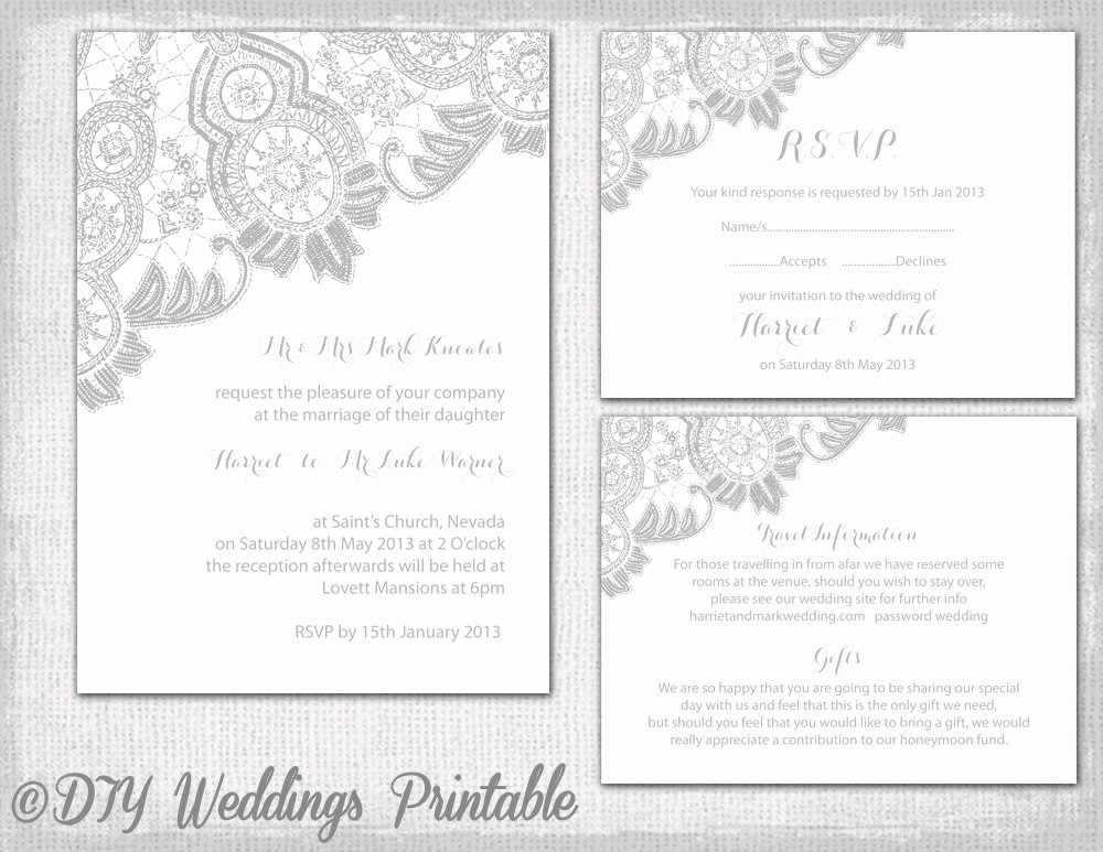 Lace Wedding Invitation Template New Lace Wedding Invitation Template Silver Gray Antique