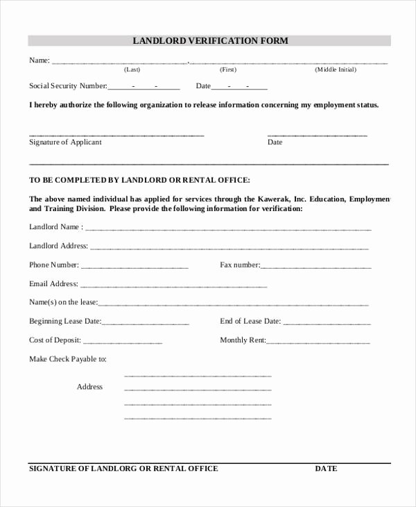 Landlord Verification form Template Awesome Free 33 Verification form Templates