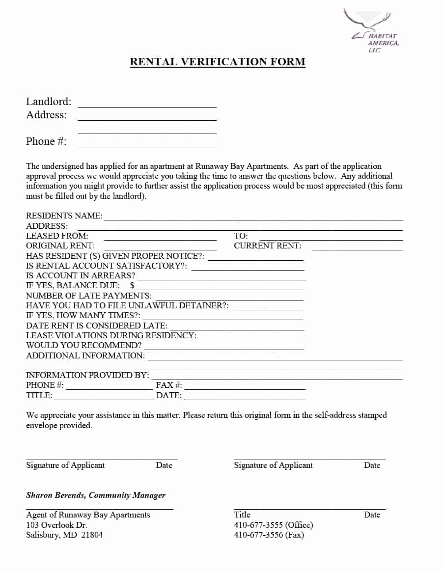 Landlord Verification form Template Beautiful 29 Rental Verification forms for Landlord or Tenant
