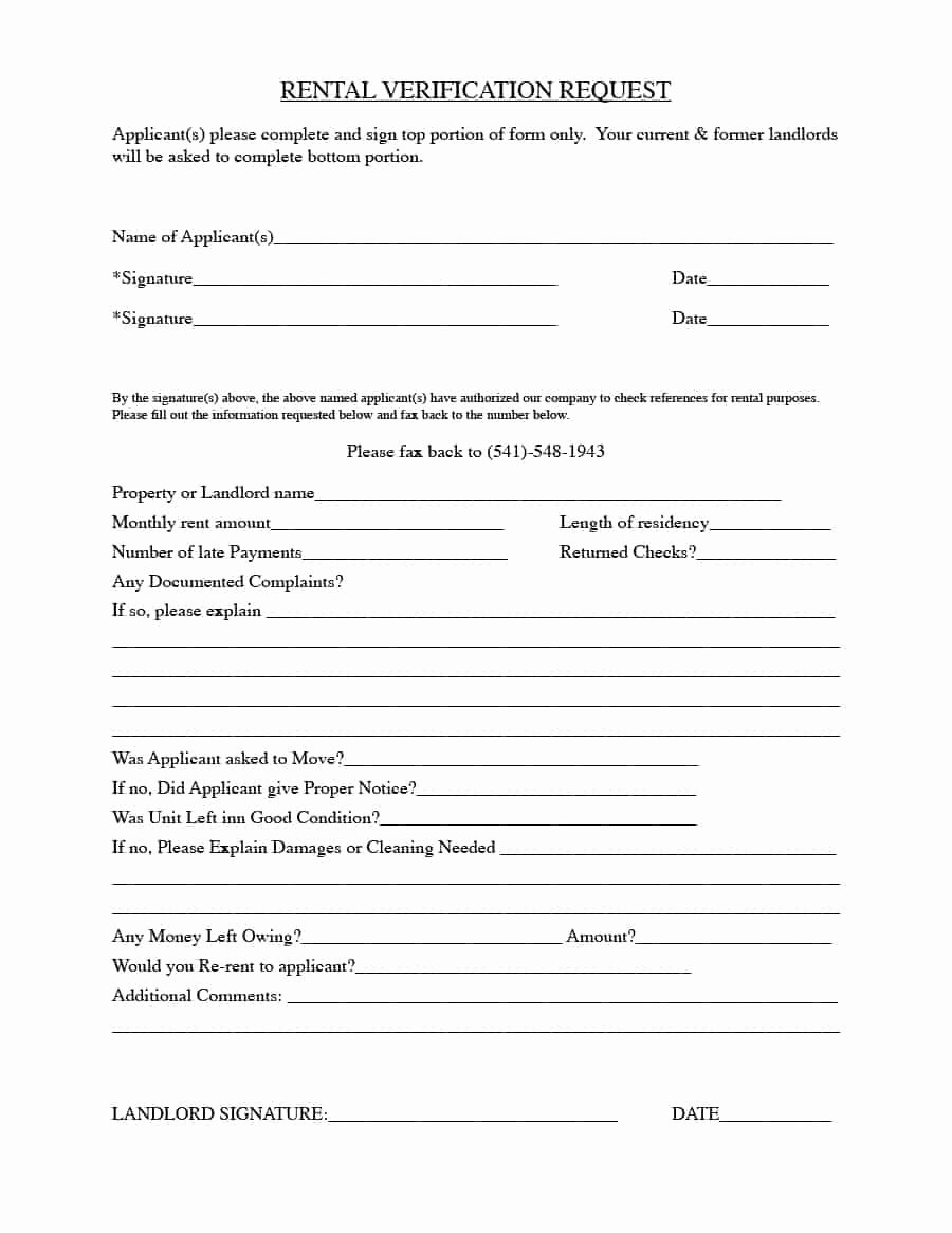 Landlord Verification form Template Inspirational 29 Rental Verification forms for Landlord or Tenant