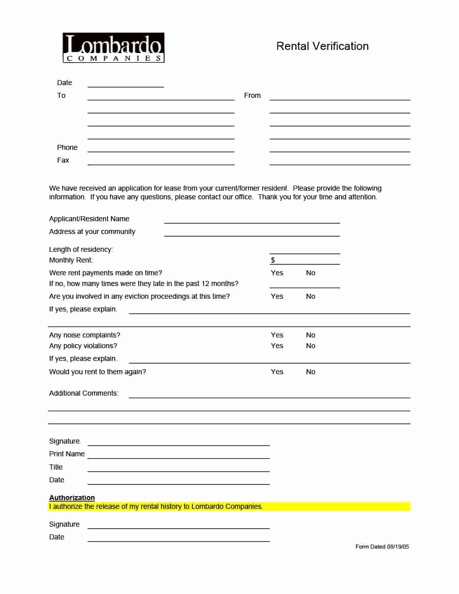 Landlord Verification form Template Inspirational 29 Rental Verification forms for Landlord or Tenant