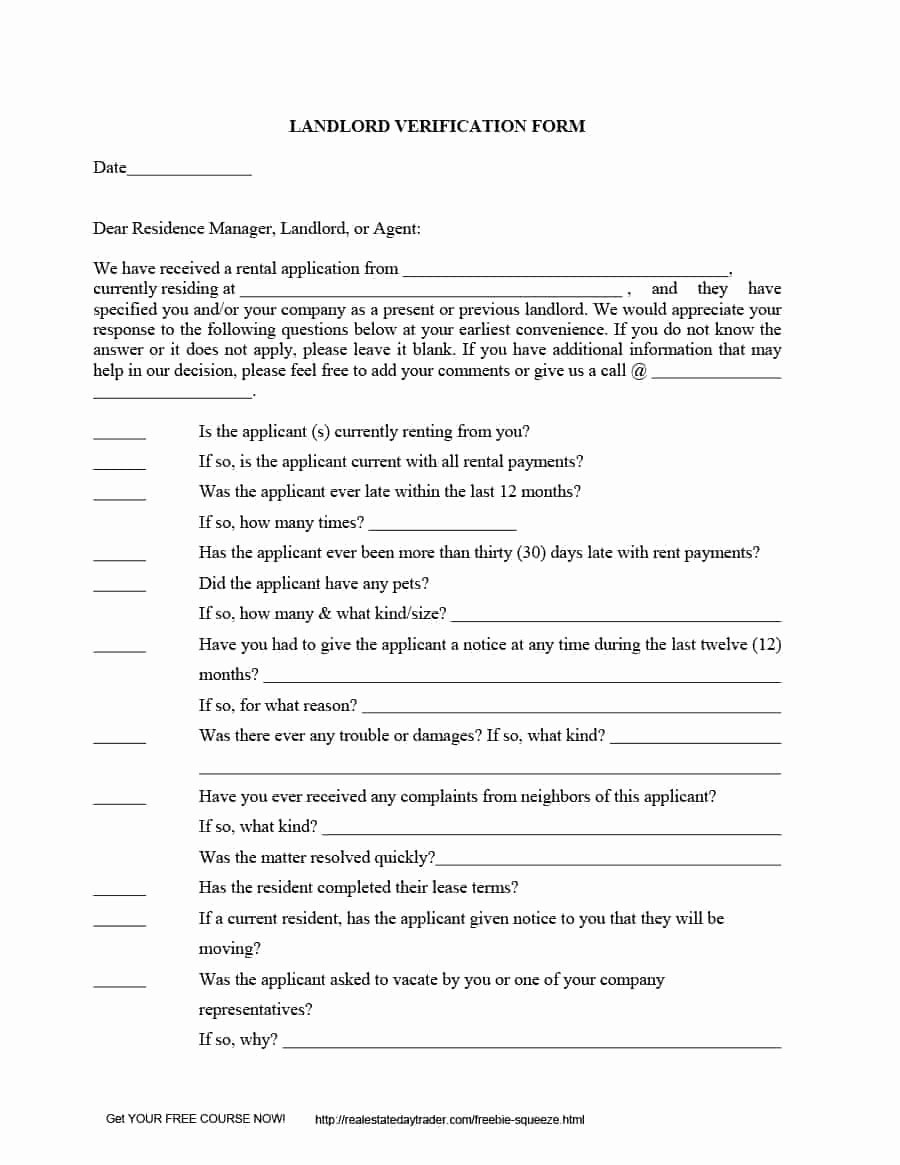 Landlord Verification form Template Inspirational 29 Rental Verification forms for Landlord or Tenant