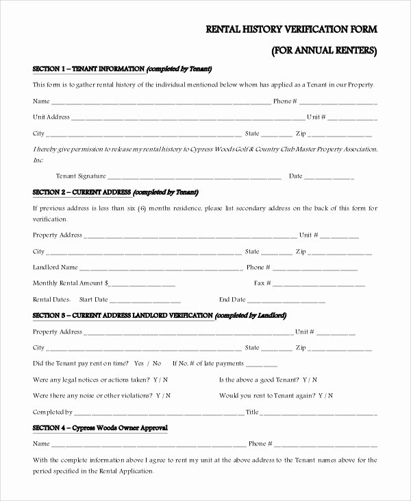 Landlord Verification form Template New Sample Rental Verification form 10 Examples In Pdf Word