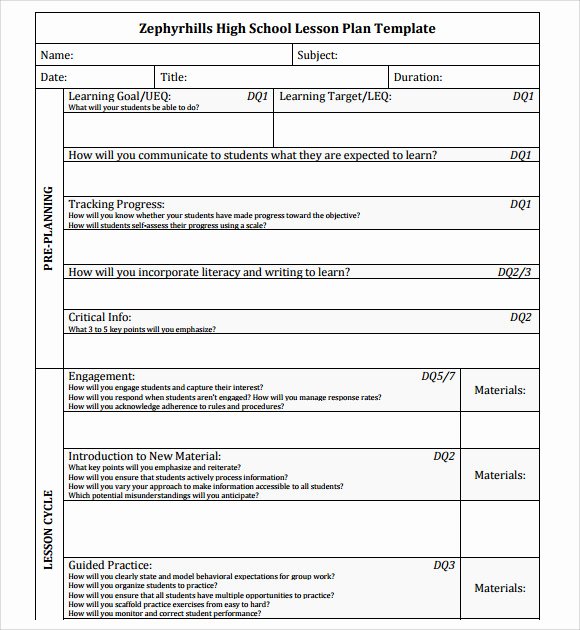 Lesson Plan Template College Luxury High School Lesson Plan Template Doc software Free