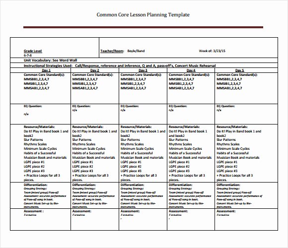 Lesson Plan Template Common Core Beautiful Best S Of Core Curriculum Lesson Plan Template