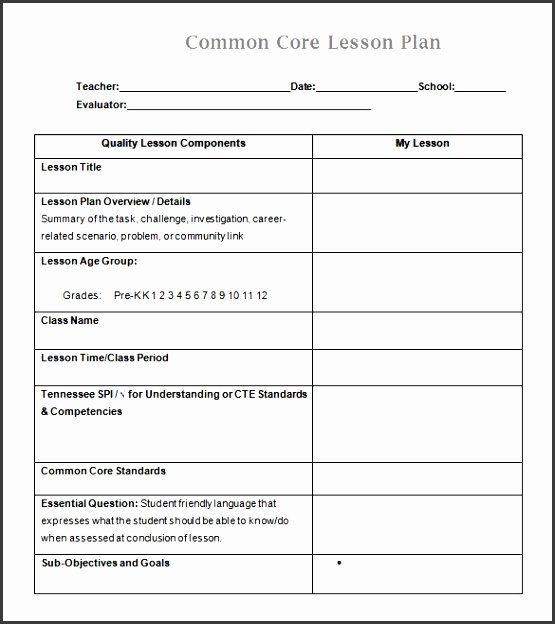 Lesson Plan Template Common Core Elegant 8 Mon Core Math Lesson Plan Template Sampletemplatess