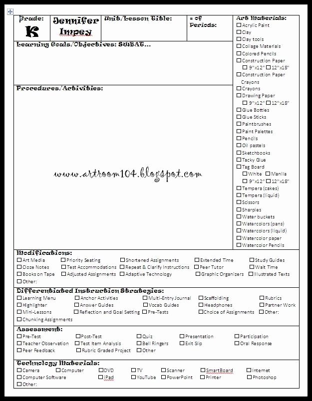 Lesson Plan Template Common Core Elegant Art Lesson Plan Template