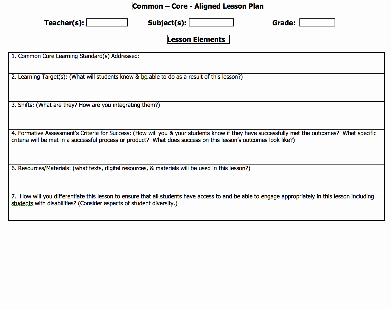 Lesson Plan Template Common Core Fresh Download Mon Core Lesson Plan Template