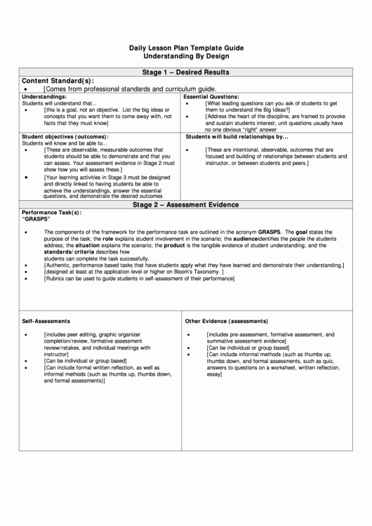 Lesson Plan Template Daily Elegant Understanding by Design Daily Lesson Plan Template