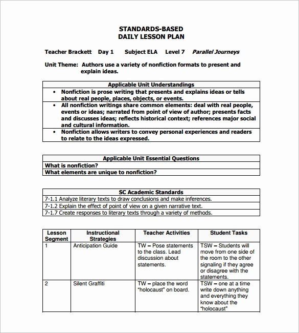 Lesson Plan Template Daily Inspirational Sample Lesson Plan Template