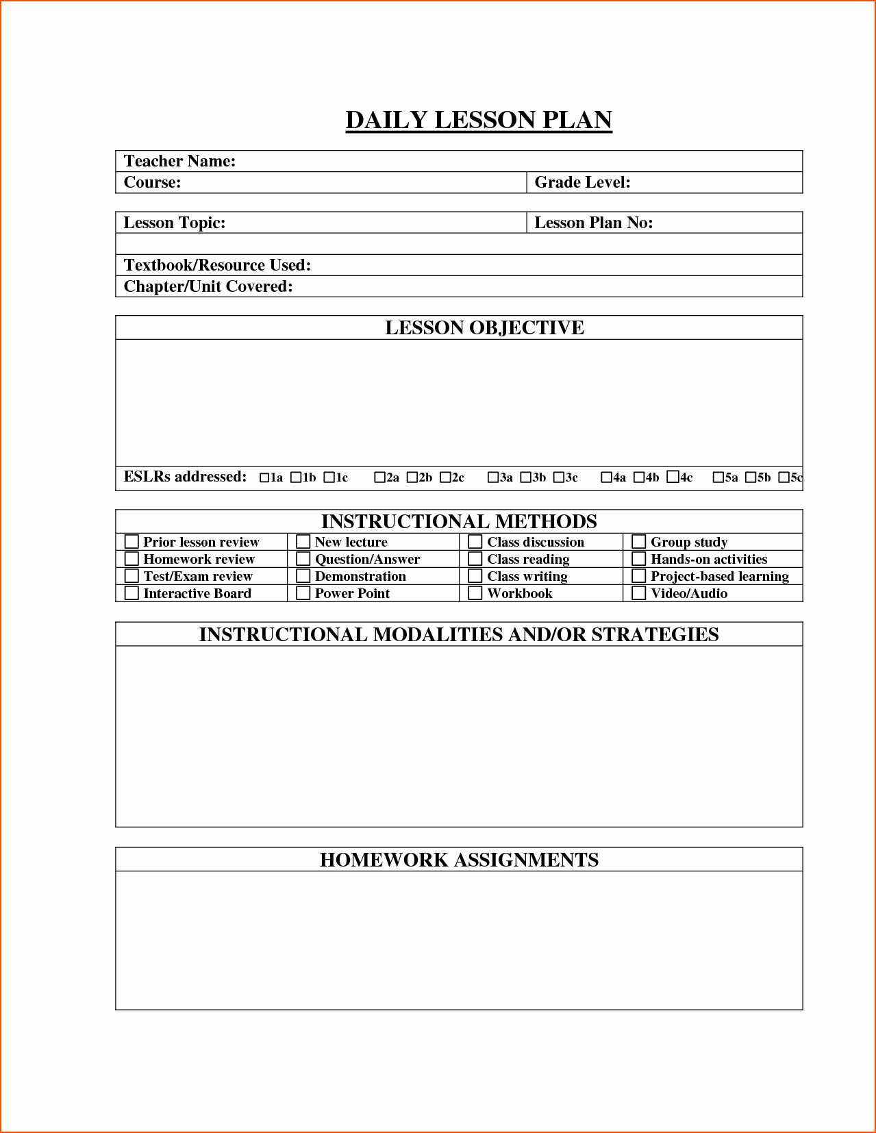 Lesson Plan Template Daily New 6 Daily Lesson Plan Template Bookletemplate