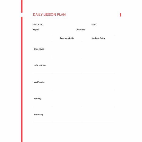 Lesson Plan Template Daily New Daily Lesson Plan Template 13 Free Sample Example