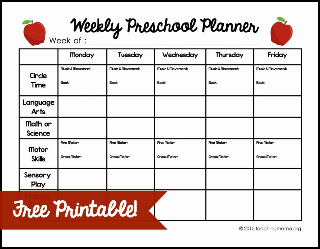 Lesson Plan Template Free Printable Inspirational Weekly Lesson Plan Template for Preschool