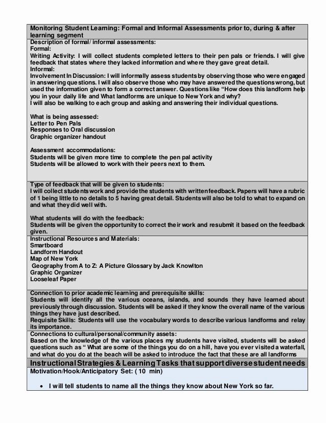 Lesson Plan Template Nyc Beautiful Edtpa Lesson Plan Template Math