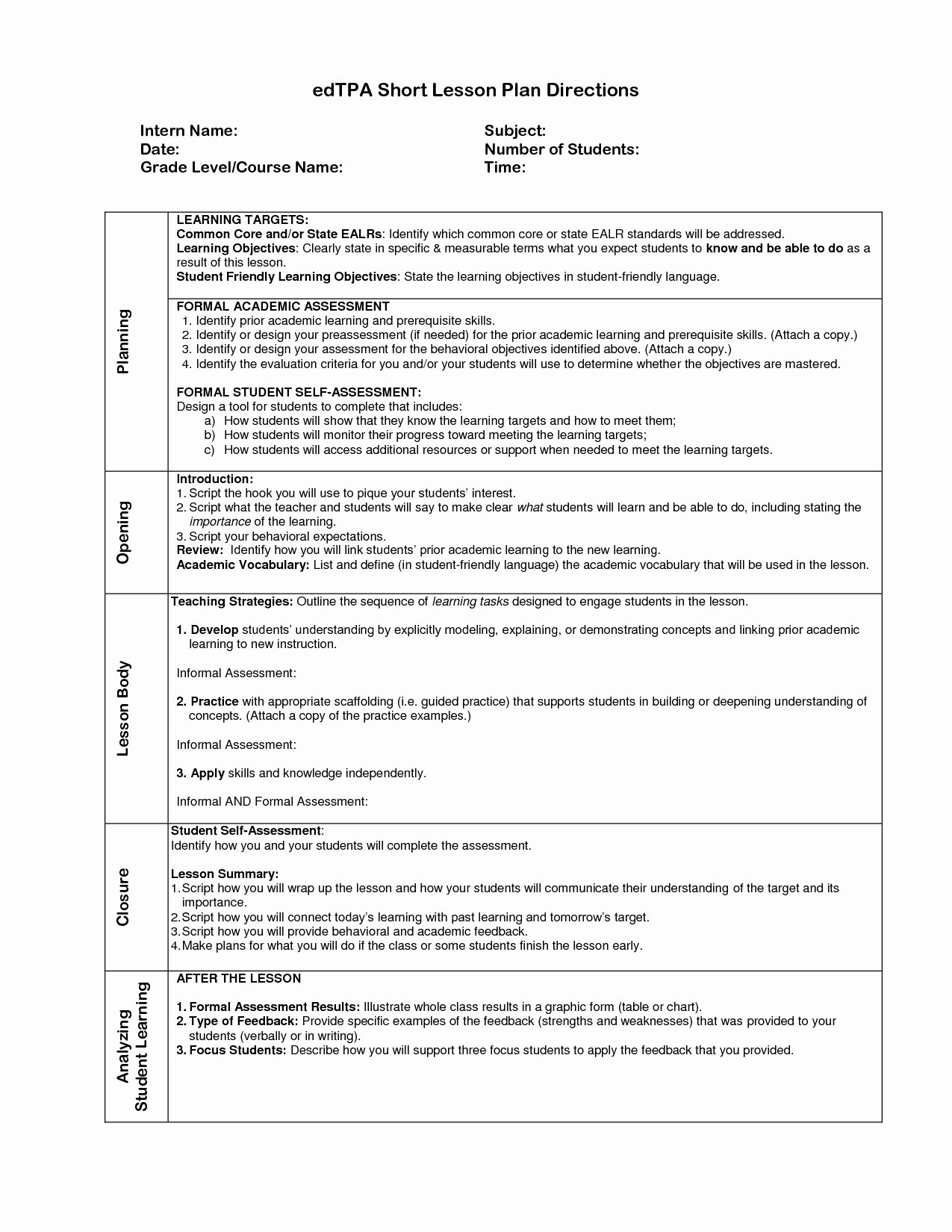 Lesson Plan Template Nyc Fresh Edtpa Lesson Plan Template Math