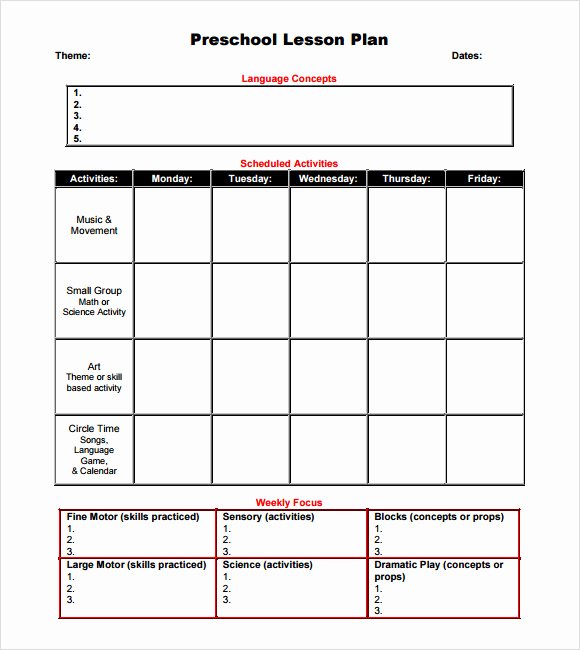 Lesson Plans Blank Template Fresh Free 10 Sample Preschool Lesson Plans In Google Docs