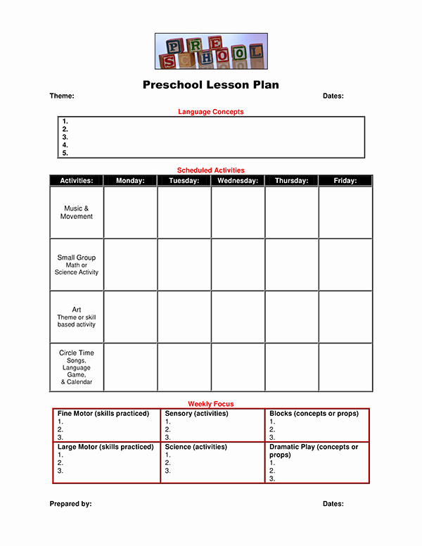 Lesson Plans Blank Template Inspirational Preschool Lesson Plan Template 7 In Word &amp; Pdf