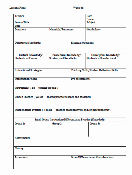 Lesson Plans Blank Template Inspirational the Idea Backpack Unit Plan and Lesson Plan Templates for