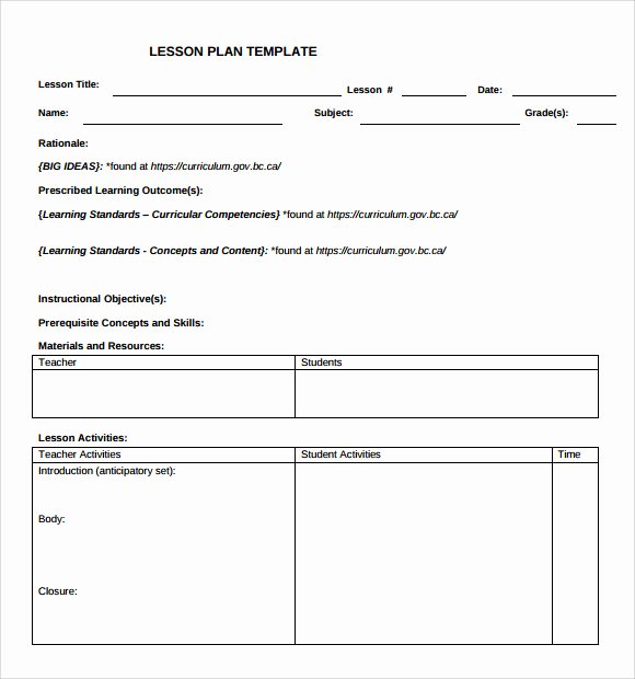 Lesson Plans Blank Template Luxury Sample Teacher Lesson Plan Template 9 Free Documents In