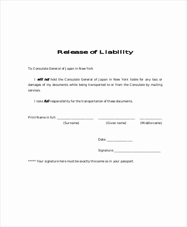 Liability form Template Free Awesome Sample Free Release Of Liability form 9 Examples In