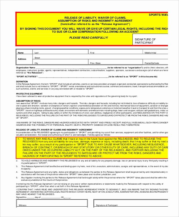 Liability form Template Free Beautiful 11 Liability Waiver form Templates Pdf Doc