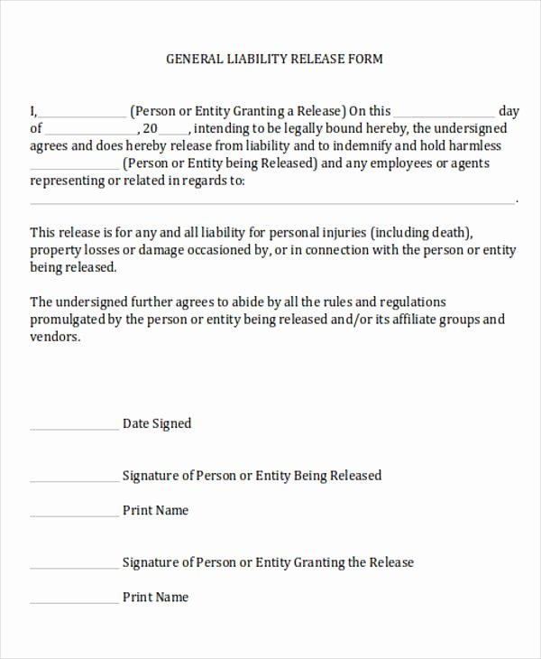 Liability form Template Free Elegant General Release Of Liability form Sample 7 Examples In