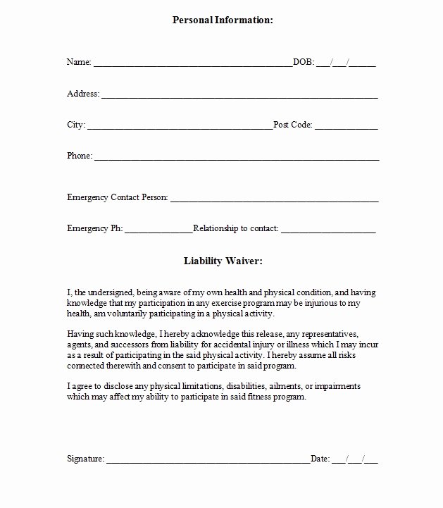 Liability form Template Free Lovely Personal Injury Waiver form – Emmamcintyrephotography