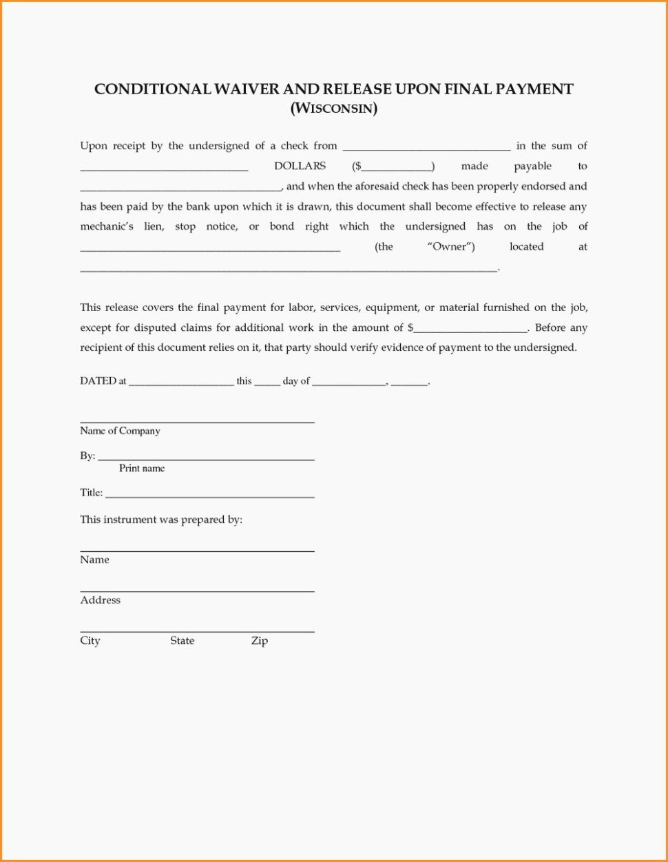 Lien Waiver form Template Awesome Ten Things You Most Likely