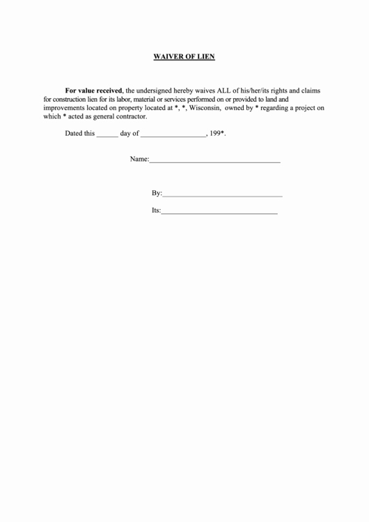 Lien Waiver form Template Awesome Wisconsin Waiver Lien Printable Pdf