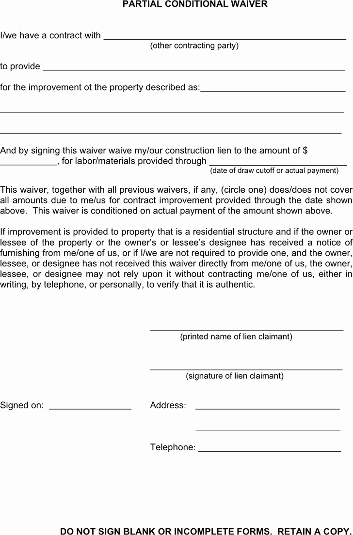 Lien Waiver form Template Best Of 28 Of Paying for Waiver for Divorce Template