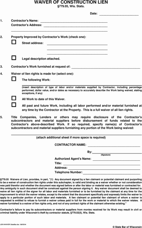 Lien Waiver form Template Best Of 5 Construction Lien Release Templates Word Excel Templates