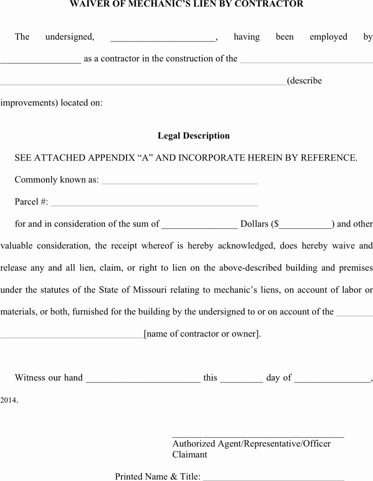 Lien Waiver form Template Best Of Lien Release Template Free Template Download Customize