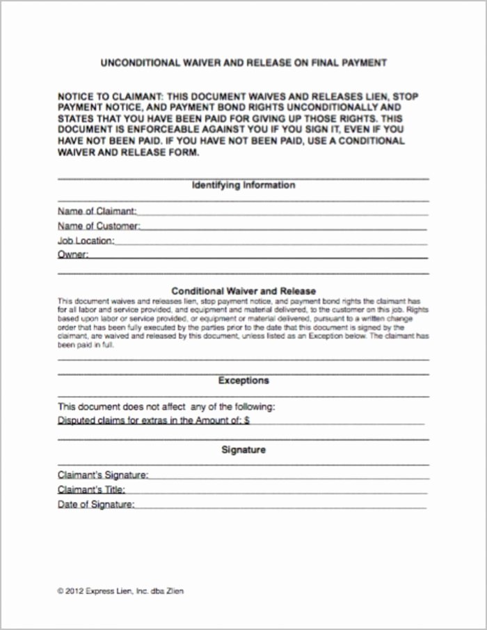 Lien Waiver form Template Elegant Texas Mechanic S Lien Waiver form form Resume Examples