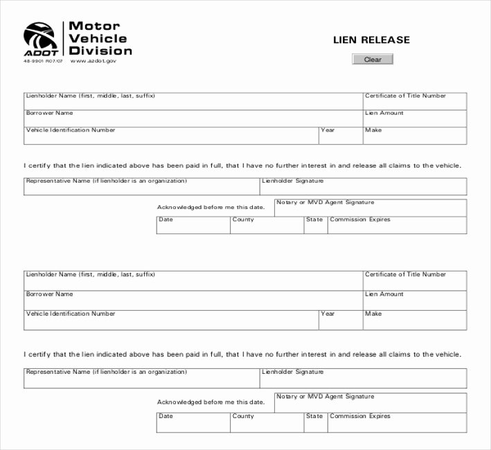 Lien Waiver form Template Unique Free 11 Lien Release Sample forms In Word