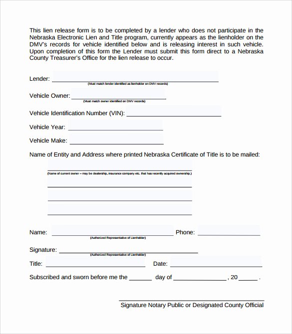 Lien Waiver form Template Unique Sample Lien Release form 8 Download Free Documents In Pdf