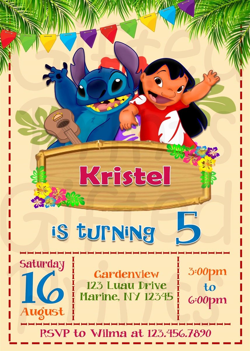 Lilo and Stitch Invitation Template Elegant Birthday Invitation Lilo and Stitch theme