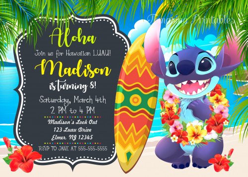 Lilo and Stitch Invitation Template Unique Stitch Birthday Invitation Lilo and Stitch Luau Party