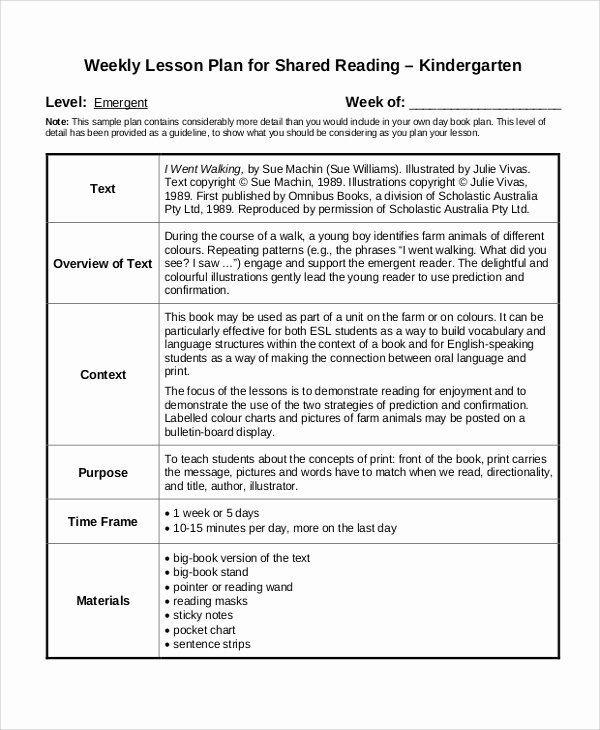 Literacy Lesson Plan Template Beautiful Sample Kindergarten Lesson Plan 8 Examples In Pdf Word