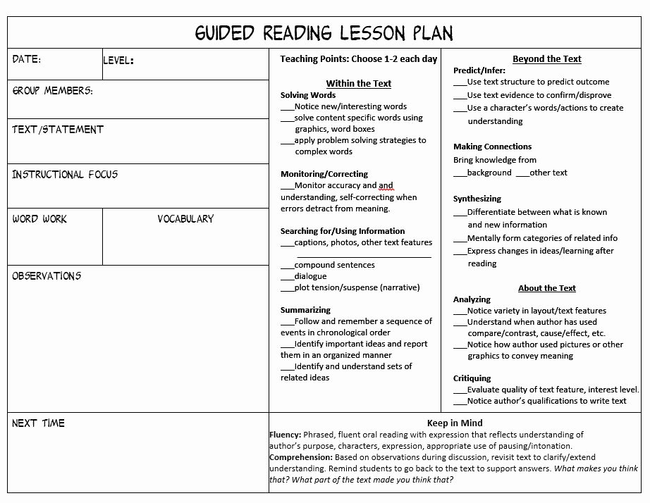 Literacy Lesson Plan Template Best Of Make Guided Reading Manageable