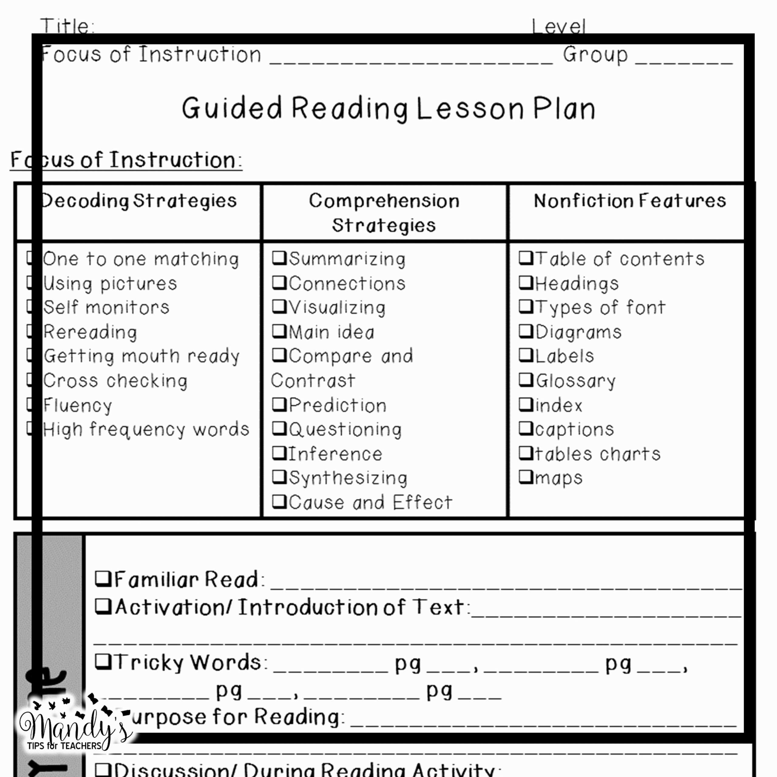 Literacy Lesson Plan Template Elegant Simplify Planning – Mandy’s Tips for Teachers