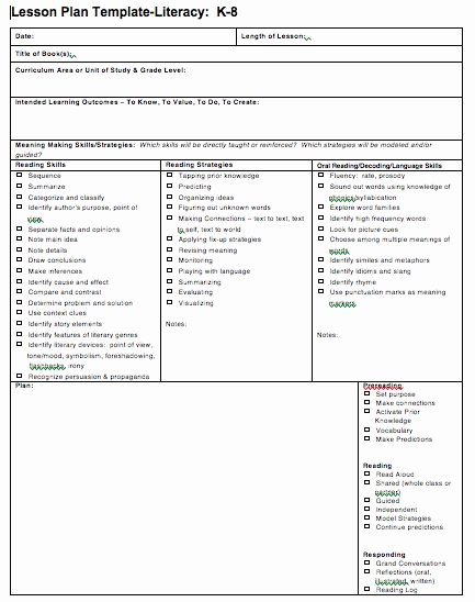 Literacy Lesson Plan Template Fresh Literacy Lesson Plan Template