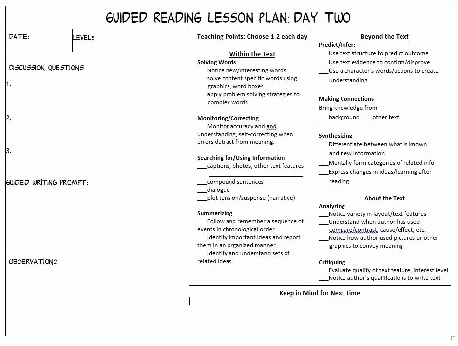 Literacy Lesson Plan Template Lovely 3rd Grade Guided Reading Lesson Plan Template Make Guided