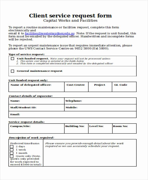 Maintenance Service Request form Template Awesome 21 Service form formats Pdf Doc