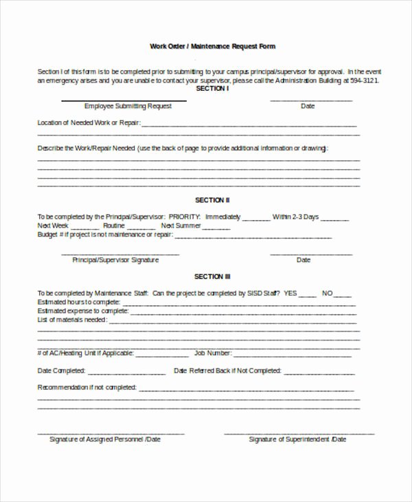 Maintenance Service Request form Template Beautiful Free 22 Work order form In Templates Pdf