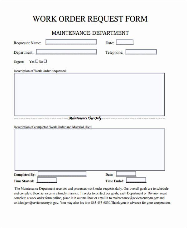 Maintenance Service Request form Template Beautiful Free 22 Work order form In Templates Pdf