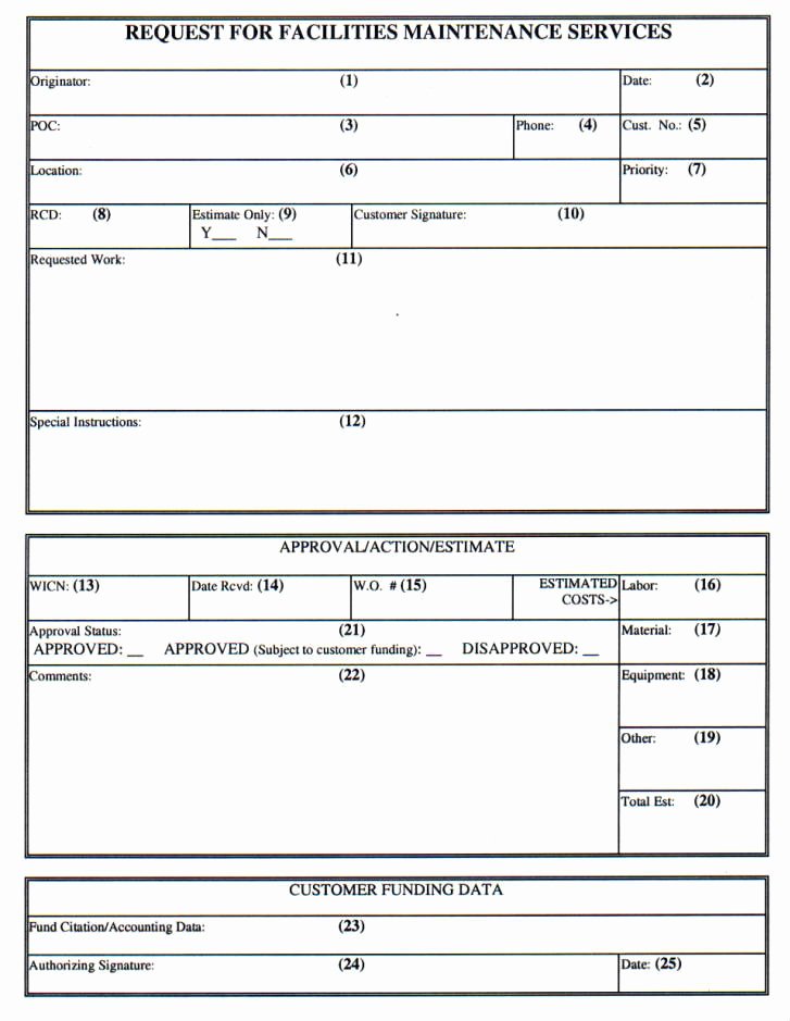 Maintenance Service Request form Template Best Of Npr 8831 2d Appdxc