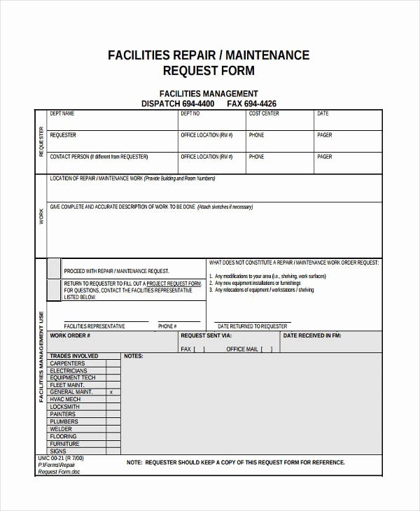 Maintenance Service Request form Template Fresh Free 11 Maintenance Request forms In Samples Examples